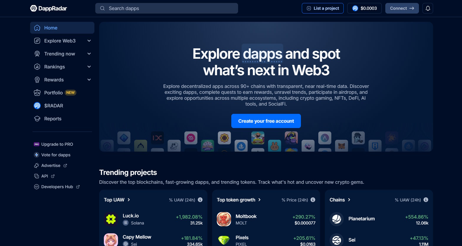 DappRadar screenshot