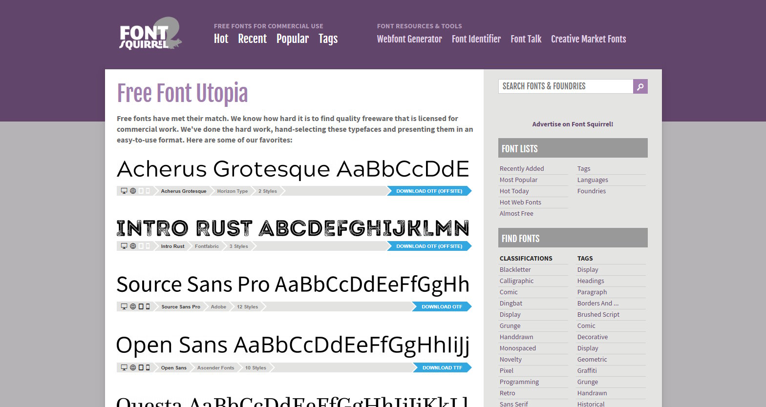 Font Squirrel screenshot