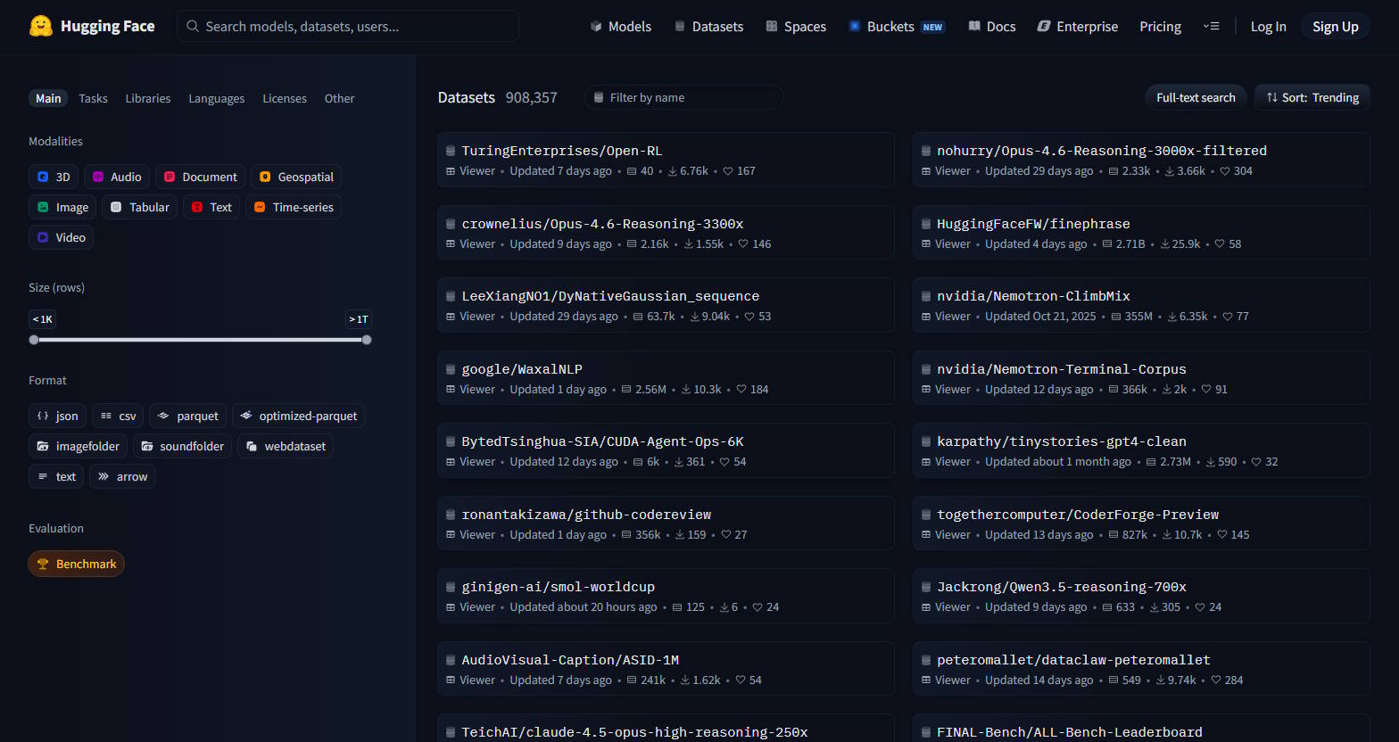 HuggingFace Datasets screenshot