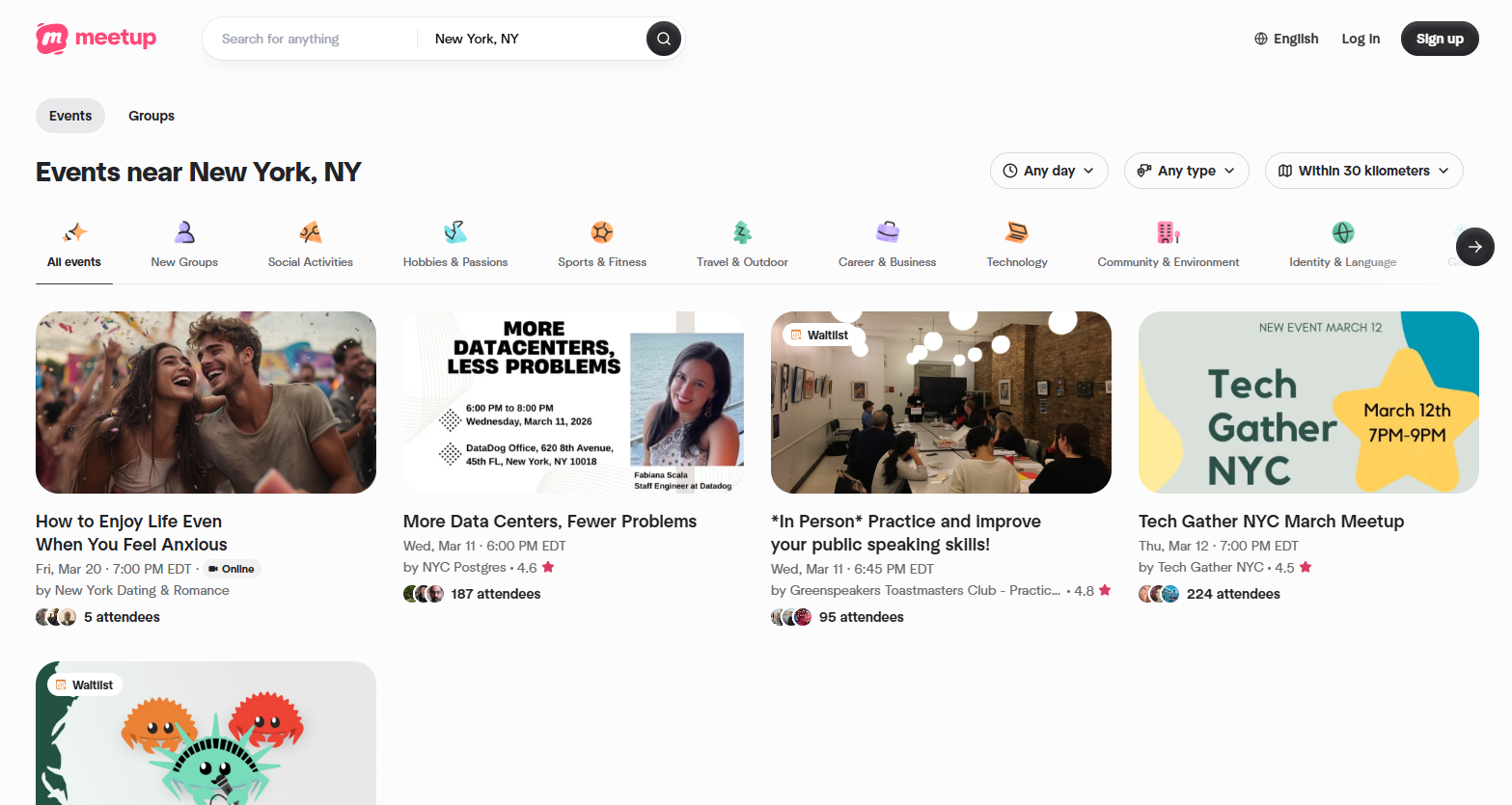 Meetup screenshot