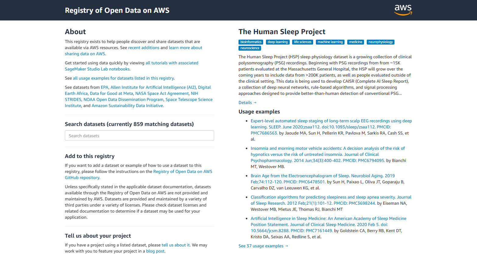 AWS Open Data screenshot