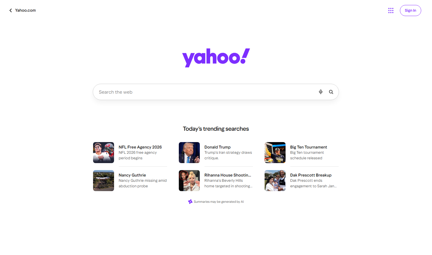 Yahoo screenshot